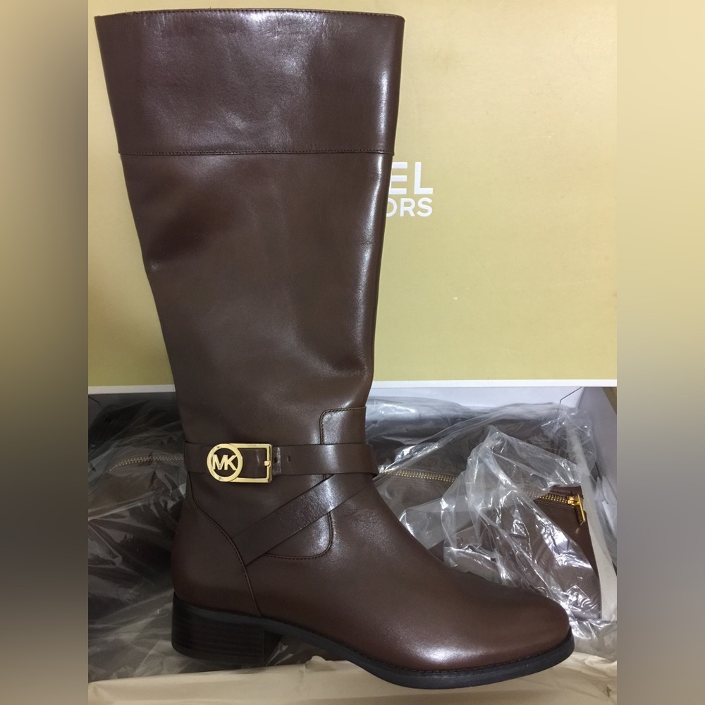 Michael Kors Bryce Tall Boot Mocha Leather Brand New in Box Never Used